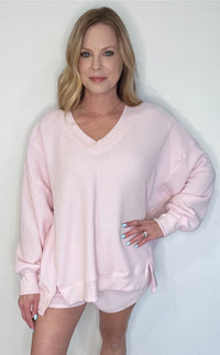 The Saturdays Waffle V Neck Sweatshirt-Pink