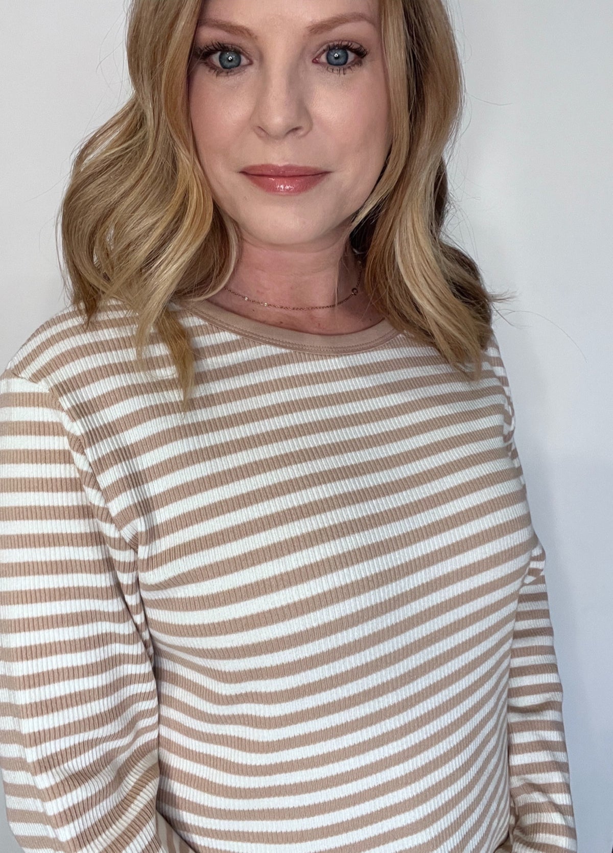 Marley Ribbed Long Sleeve Tee-Taupe/White