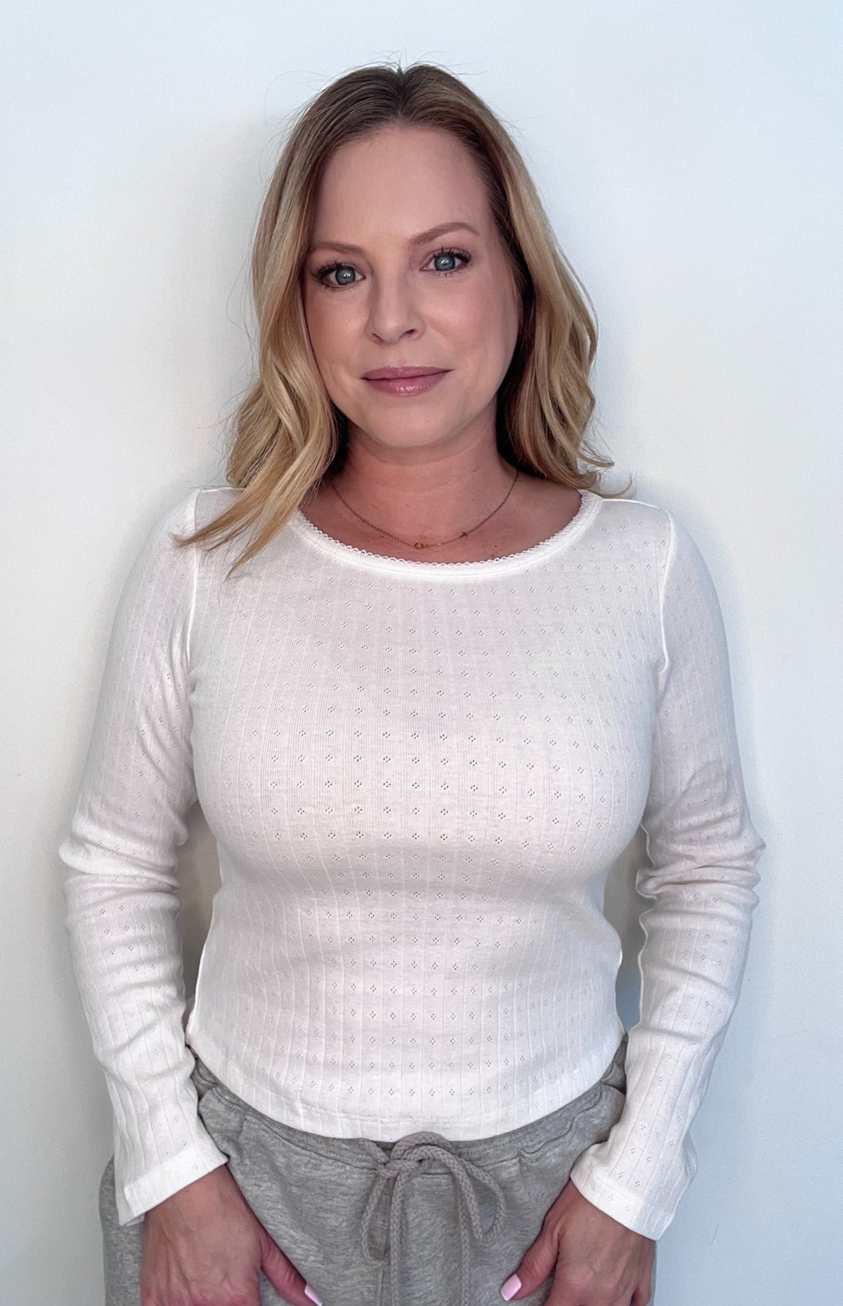 Polly Pointelle Top-White