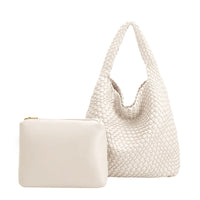 Johanna Woven Vegan Leather Tote-White