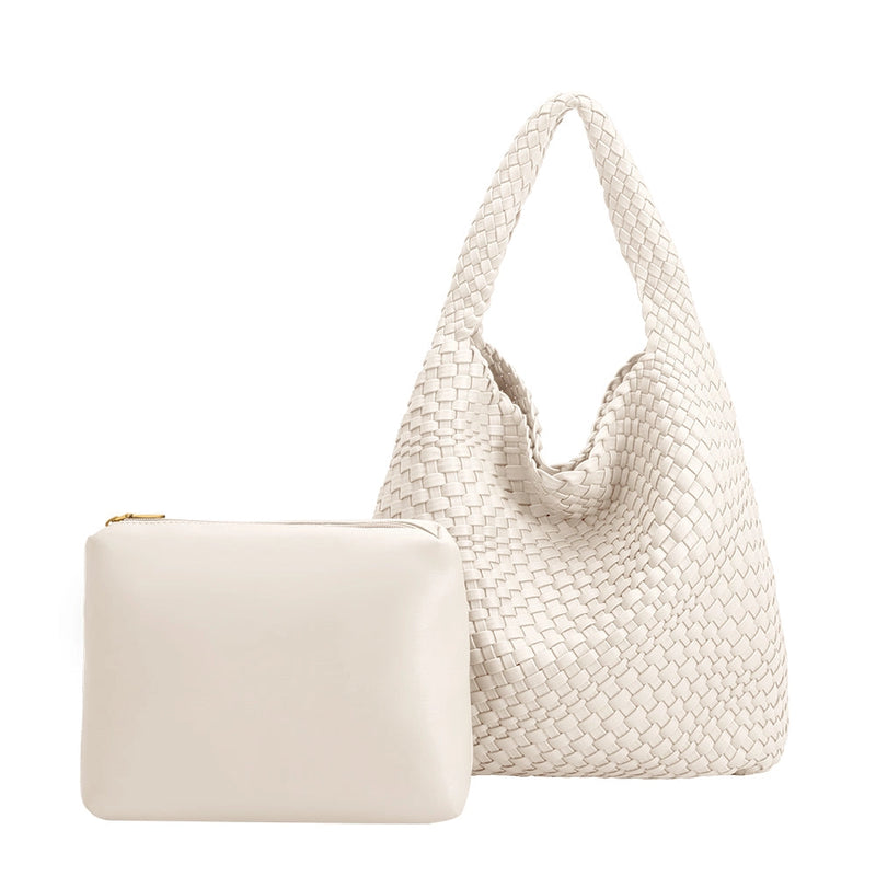 Johanna Woven Vegan Leather Tote-White