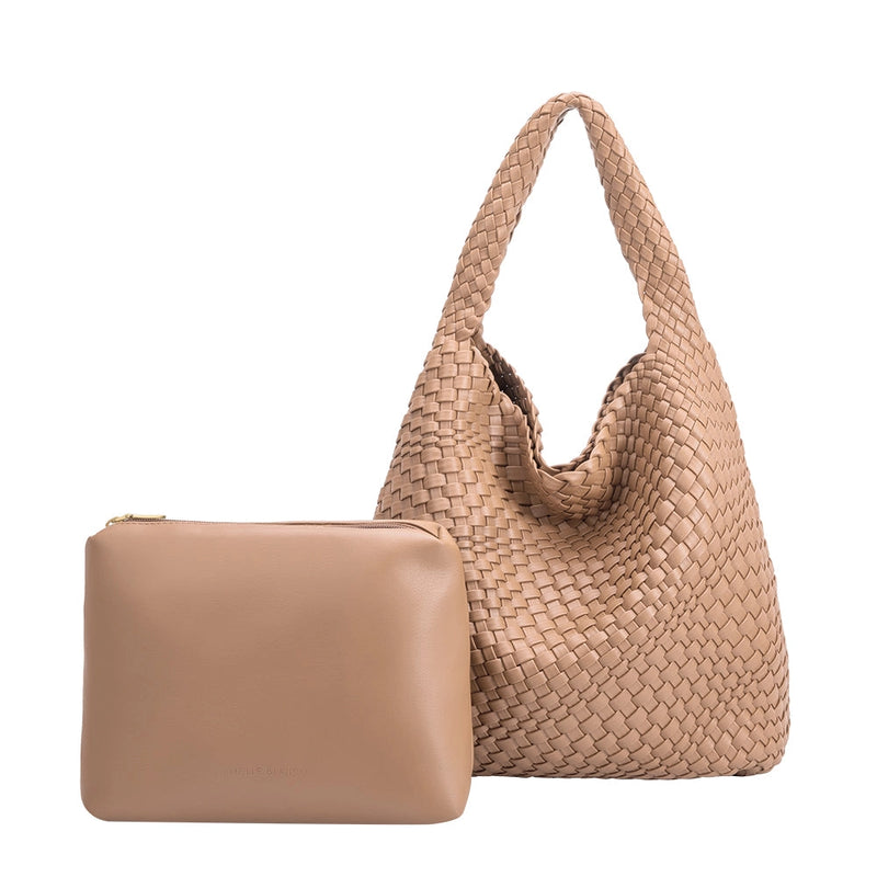 Johanna Woven Vegan Leather Tote-Nude