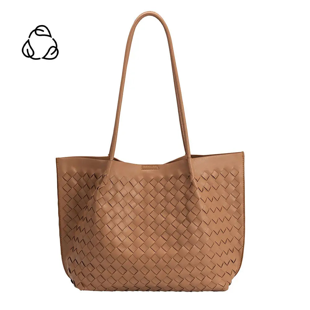 Victoria Woven Vegan Leather Tote-Tan