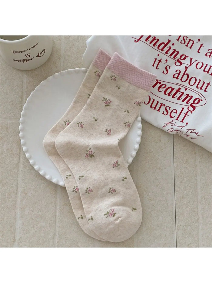 Sweet Bloom Socks-Beige