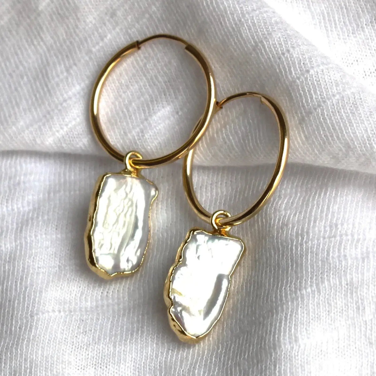 Lucy Pearl Hoop Earrings-Gold