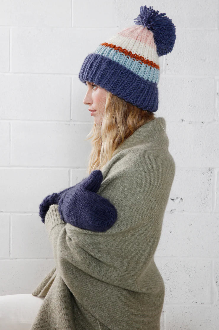 Pompom Hat-Blue Multi