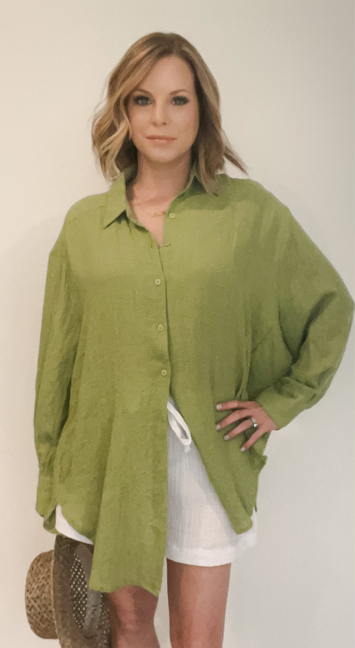 Ainsley Oversized Button Down-Green