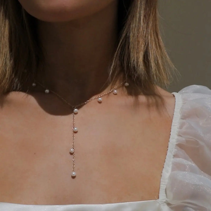Elle Pearl Drop Lariat Necklace-Gold