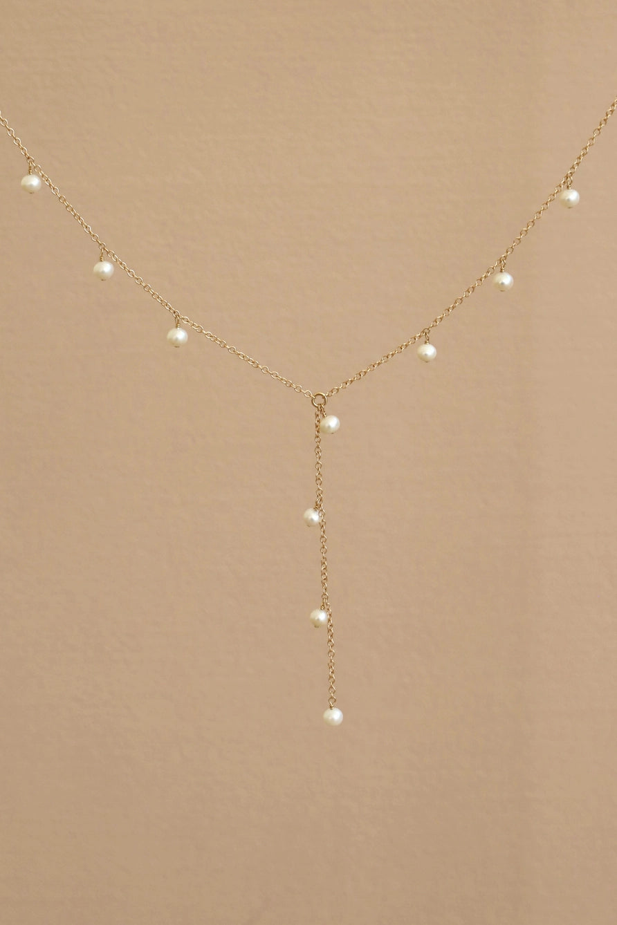 Elle Pearl Drop Lariat Necklace-Gold