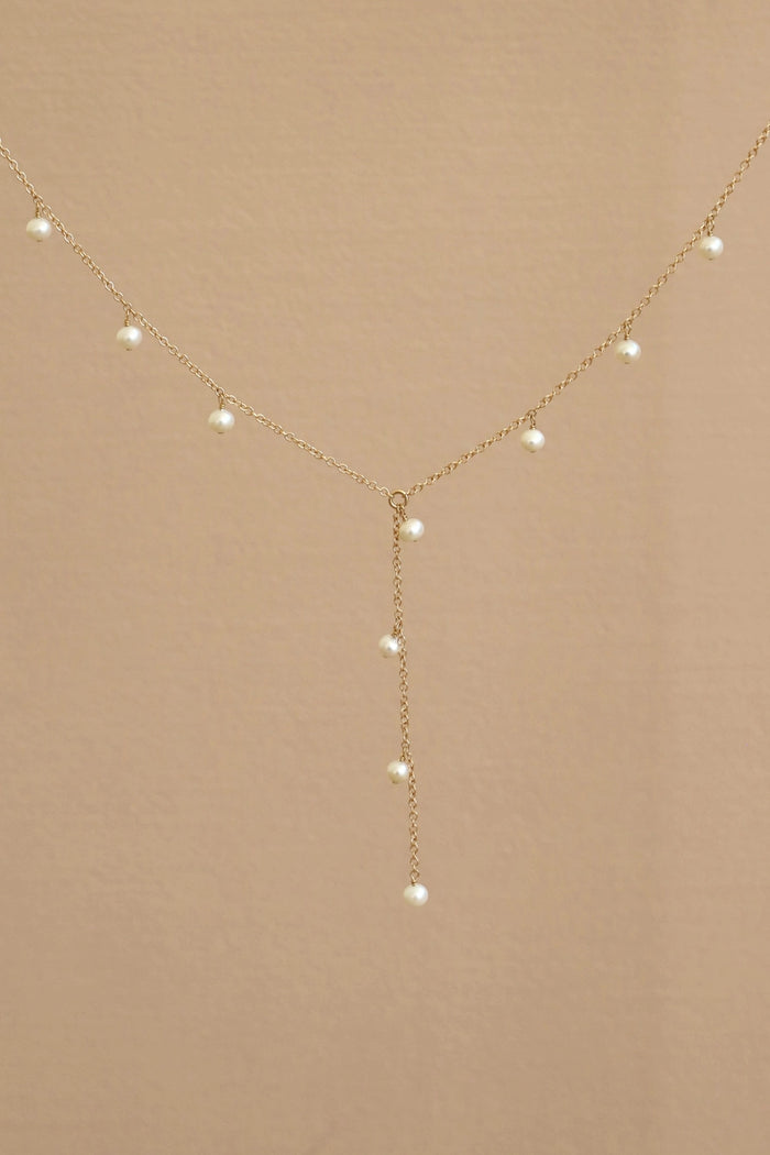 Elle Pearl Drop Lariat Necklace-Gold