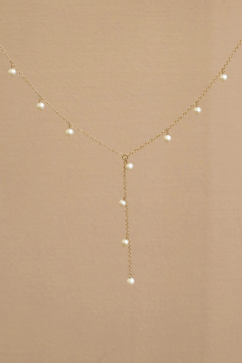 Elle Pearl Drop Lariat Necklace-Gold