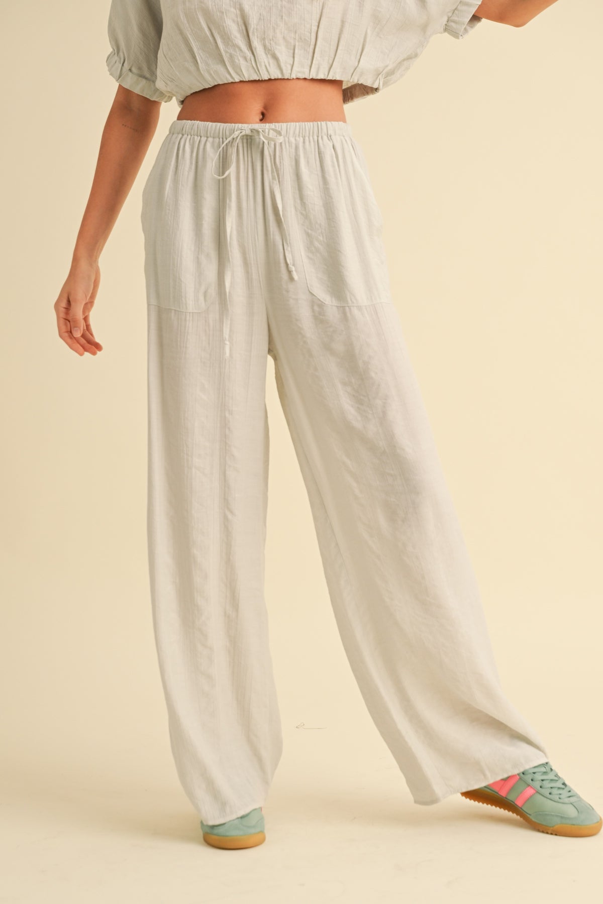 River Textured Cotton Pants-Misty Grey
