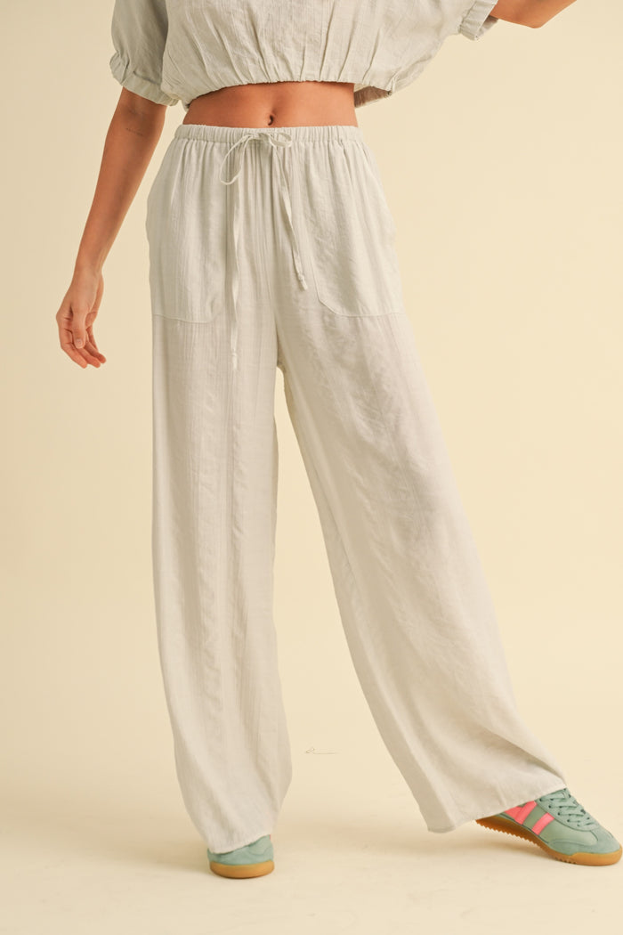 River Textured Cotton Pants-Misty Grey