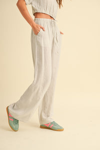 River Textured Cotton Pants-Misty Grey
