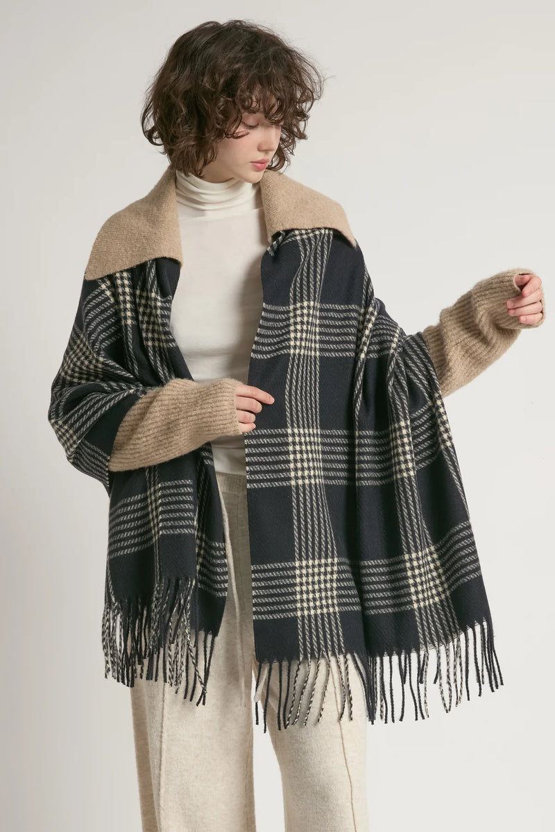 Houndstooth Plaid Scarf-Black