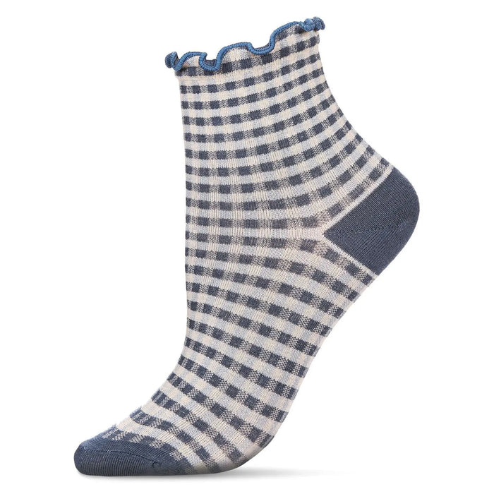 Gingham Ruffle Socks-Navy