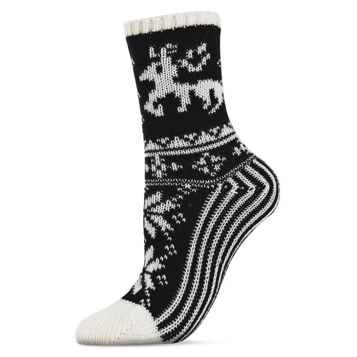 Reindeer Knit Socks-Black/White