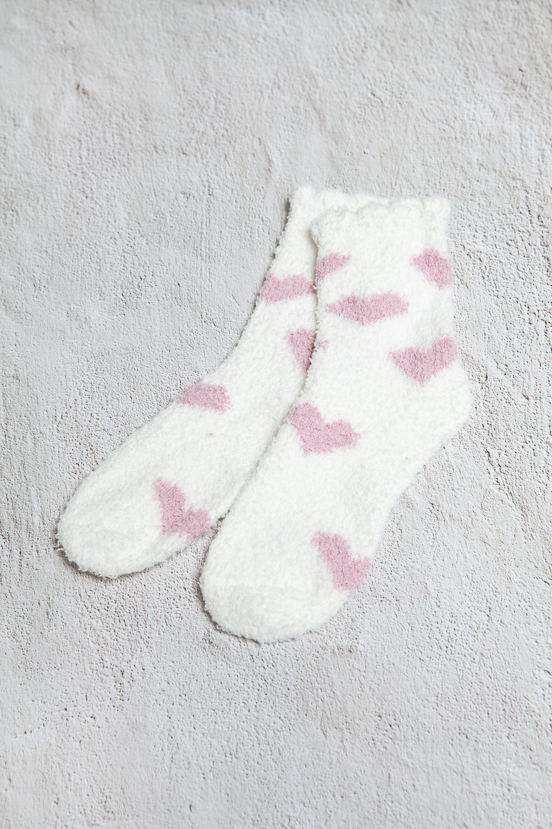 Heart Plush Socks-White