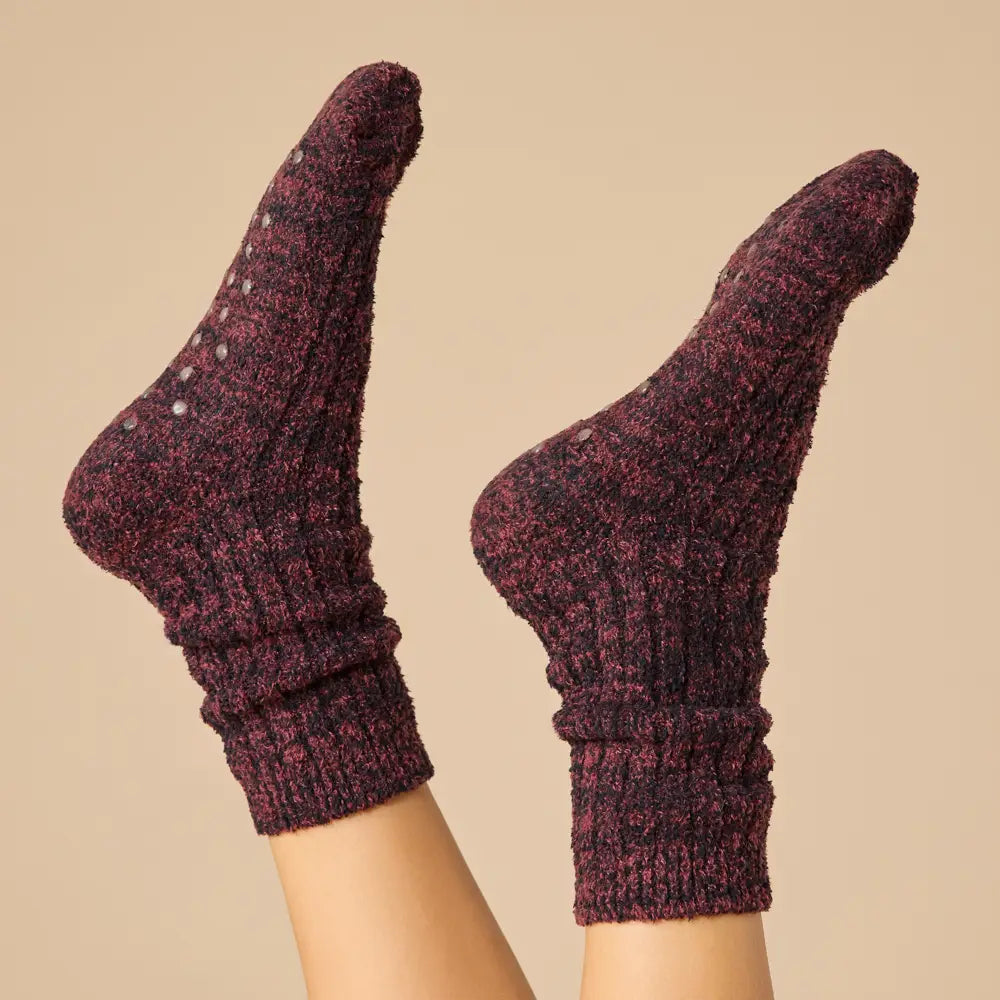 Marshmallow Crew Socks-Heathered Cherry