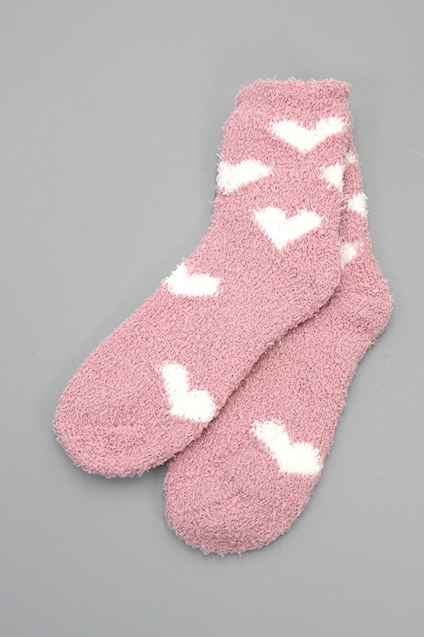 Heart Plush Socks-Pink